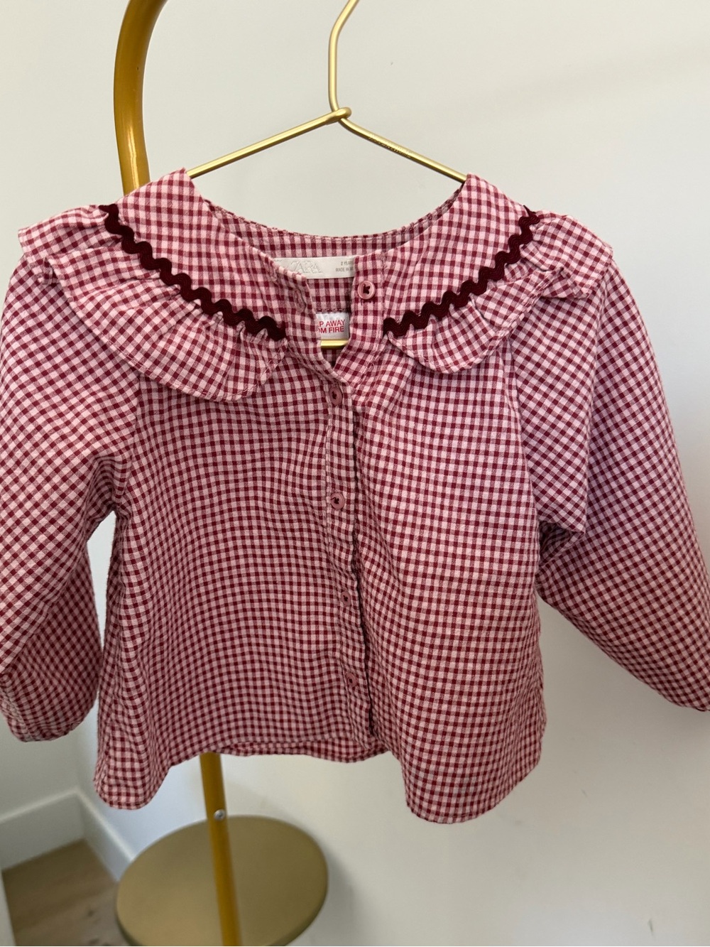 Zara Red and White Gingham Button-Down Top